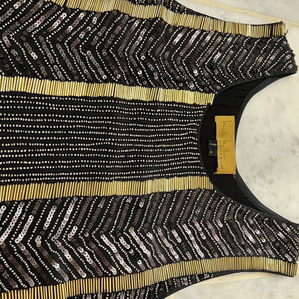Nicole Miller Black and gold embellished top, size S